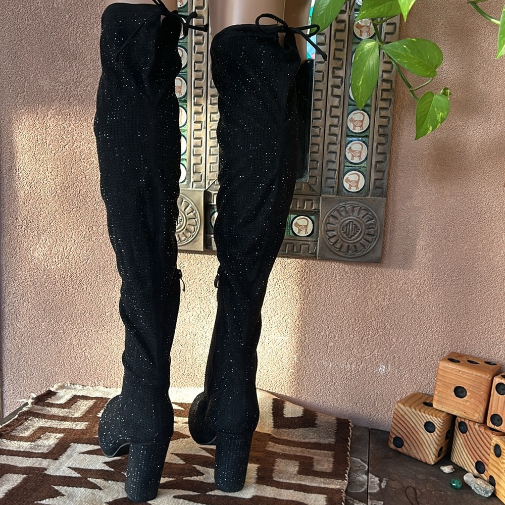 90’s Fashion Forever Thigh High Women’s Boots Suede Rhinestone Studded Size 9 - Picture 5 of 15